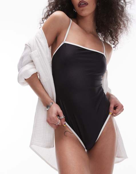 Bañador negro con ribetes monocromáticos en contraste de Topshop - view 1