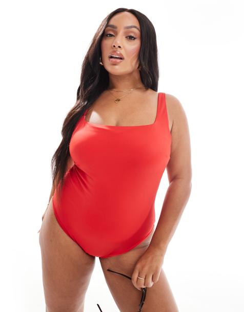 Bañador rojo con diseño moldeador Revenge de ASOS DESIGN Curve - view 1