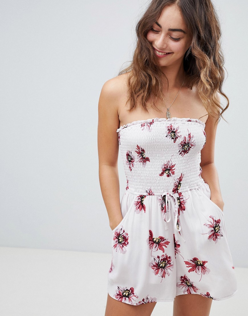 Band Of Gypsies Bandeau Floral Playsuit-White