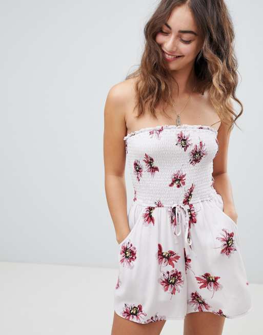 Bandeau Floral Shirred Romper