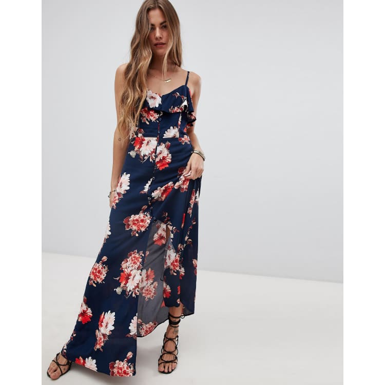 Band of Gypsies button front flounce floral maxi dress