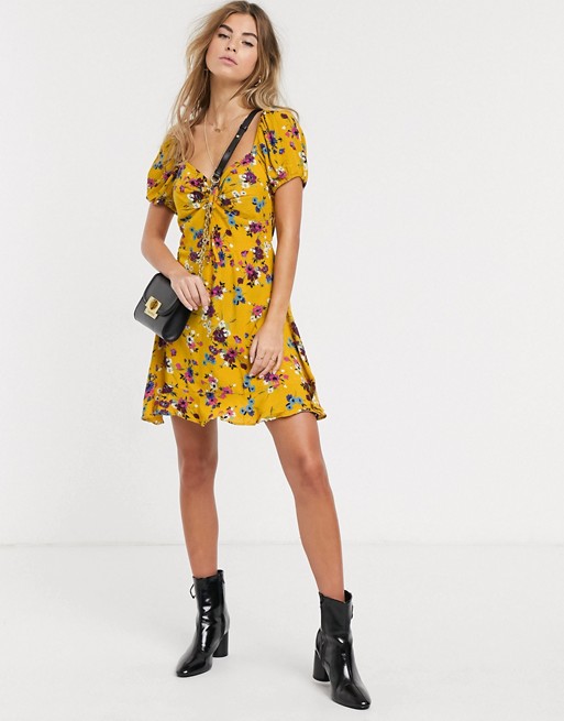 Band Of floral mini tea dress in yellow