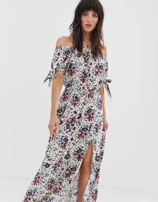 off the shoulder maxi dress with sleeves