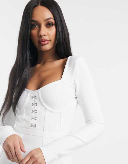 White Bandage Hook Eye Square Neck Corset