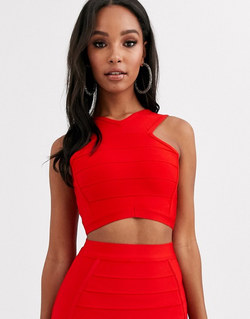 Band Of Stars bandage cross neck crop top in red