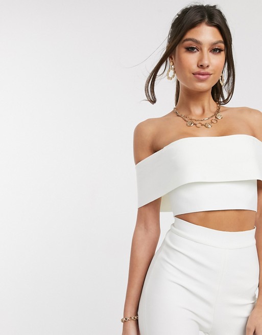 Band Of Stars bandage overlay crop top in white