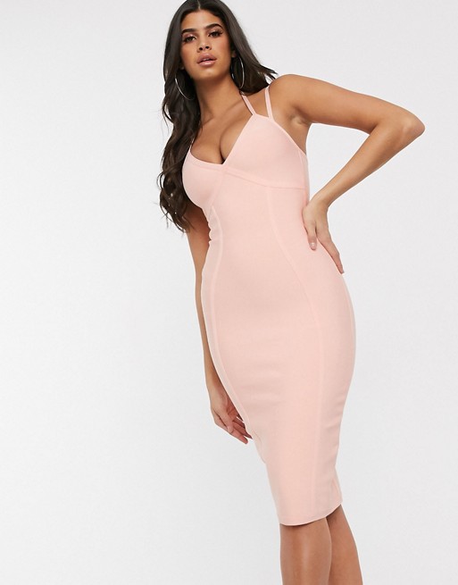 Band Of Stars bandage strappy bodycon dress in light coral