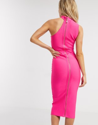 pink bandage midi dress