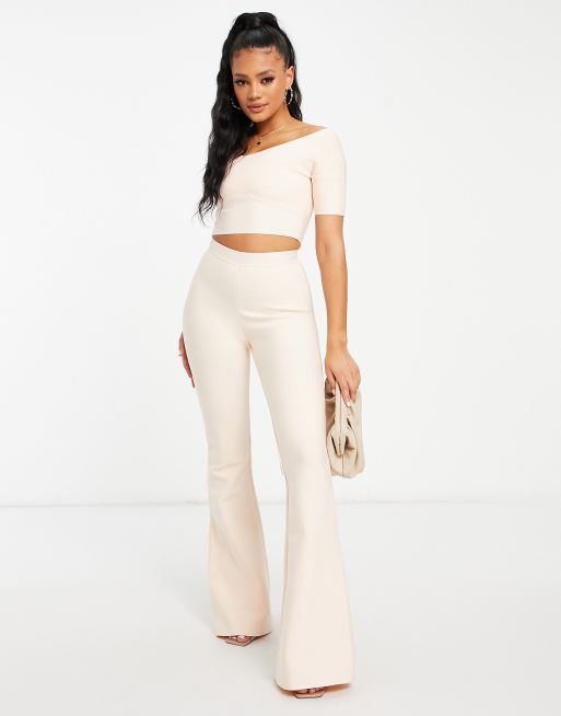 Band Of Stars – Hochwertige Hose in Creme mit Bandagendesign und weitem Bein 
