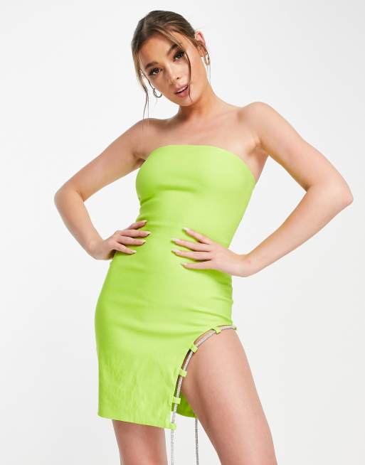 Band Of Stars – Hochwertiges Minikleid in Limettengrün mit Kristallverzierung 