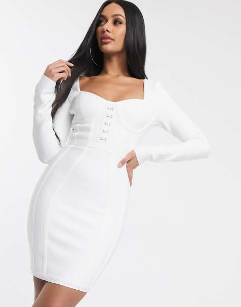 Band of Stars – Kurzes Bodycon-Kleid mit Korsett-Detail im Bandagenstil, Weiß