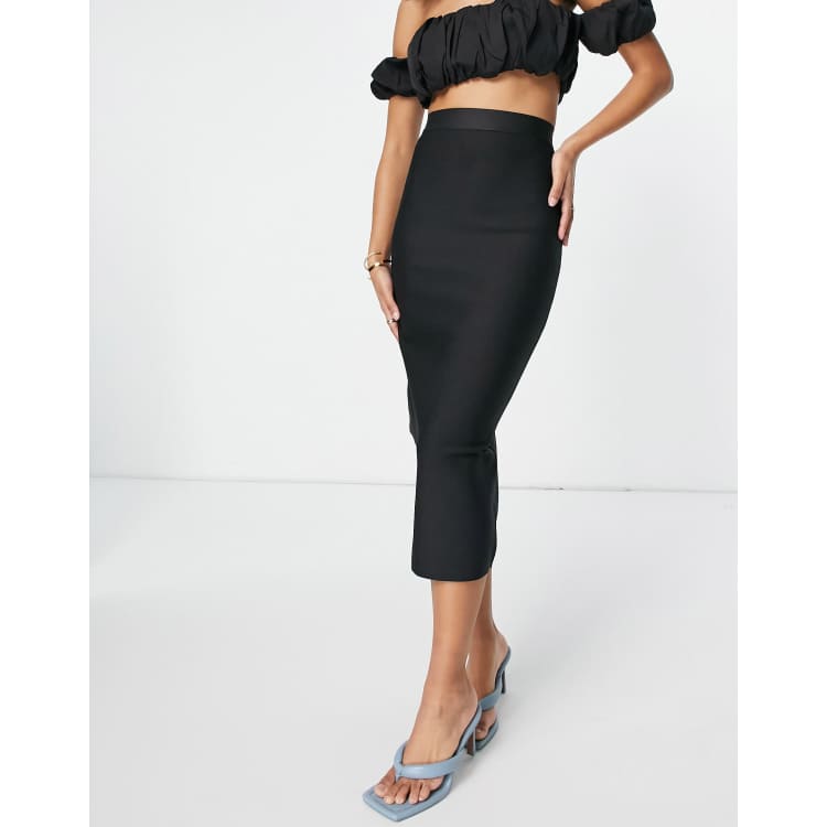 Band Of Stars premium bandage pencil midi skirt in black ASOS