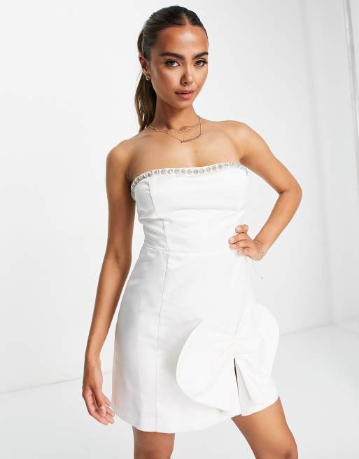 White mini hotsell strapless dress