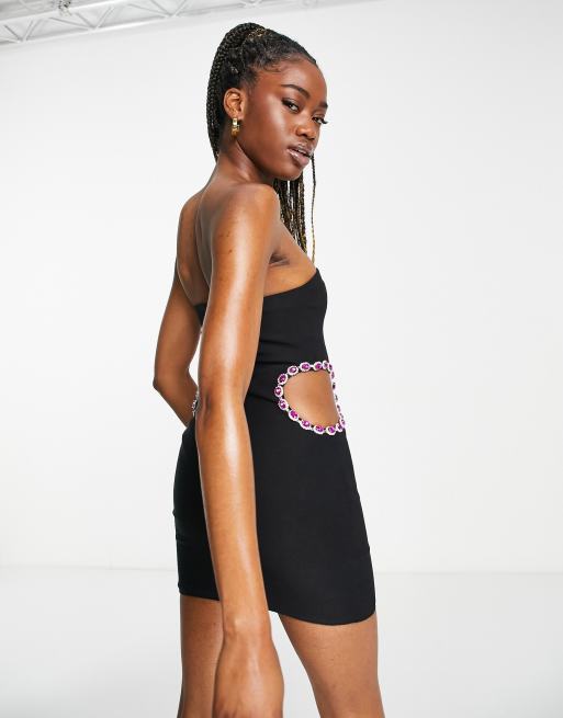 Topshop premium cut out bralette midi dress in black