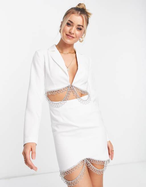 Band Of Stars premium embellished blazer dress in white