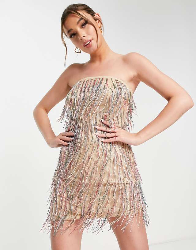 Band Of Stars premium fringe embellishment mini dress in multi