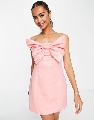 Band Of Stars premium satin bow front mini dress with embellished trim in pink  - ASOS Price Checker