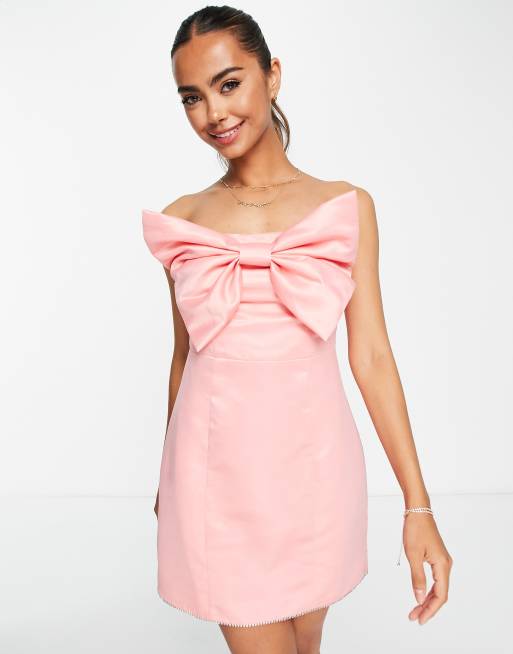 Band Of Stars premium satin bow front mini dress with embellished trim in  pink