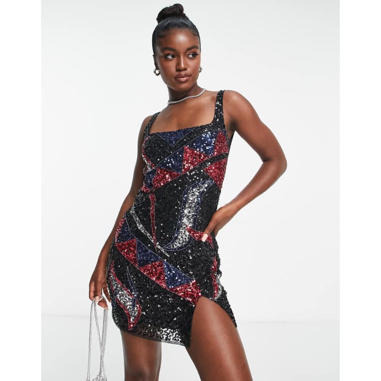 Warehouse velvet star embellished cheap dress