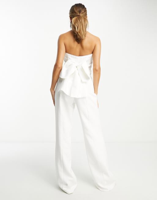 Band of Stars – Premium – Vit figursydd bandeau-jumpsuit med rosett baktill