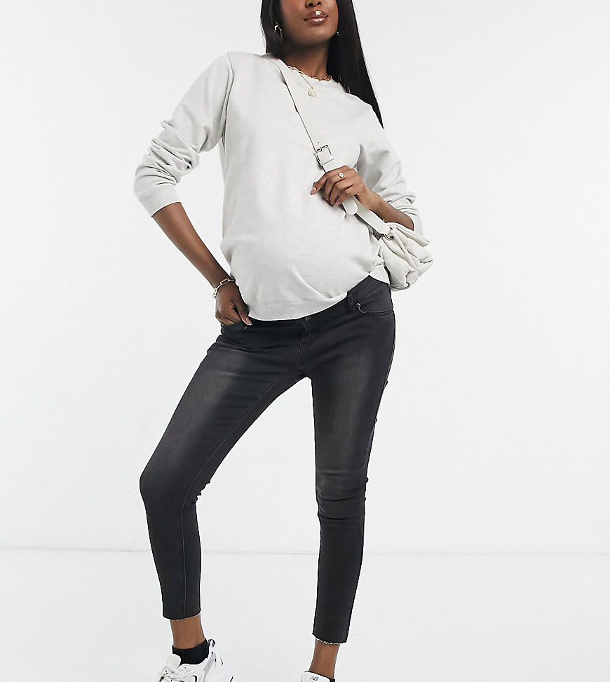 Bandia – Mammakläder – Ankellånga skinny jeans med råkant och avtagbart magband-Svart