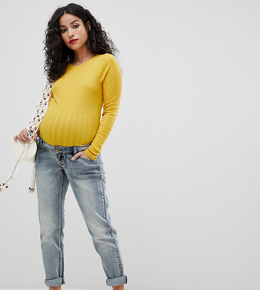 Bandia Maternity – Mammajeans med avtagbart midjeband över magen-Blå