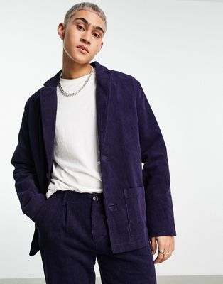 Bando – Anzugjacke aus Cord mit lockerem Schnitt und aufgesetzter Tasche-Blau