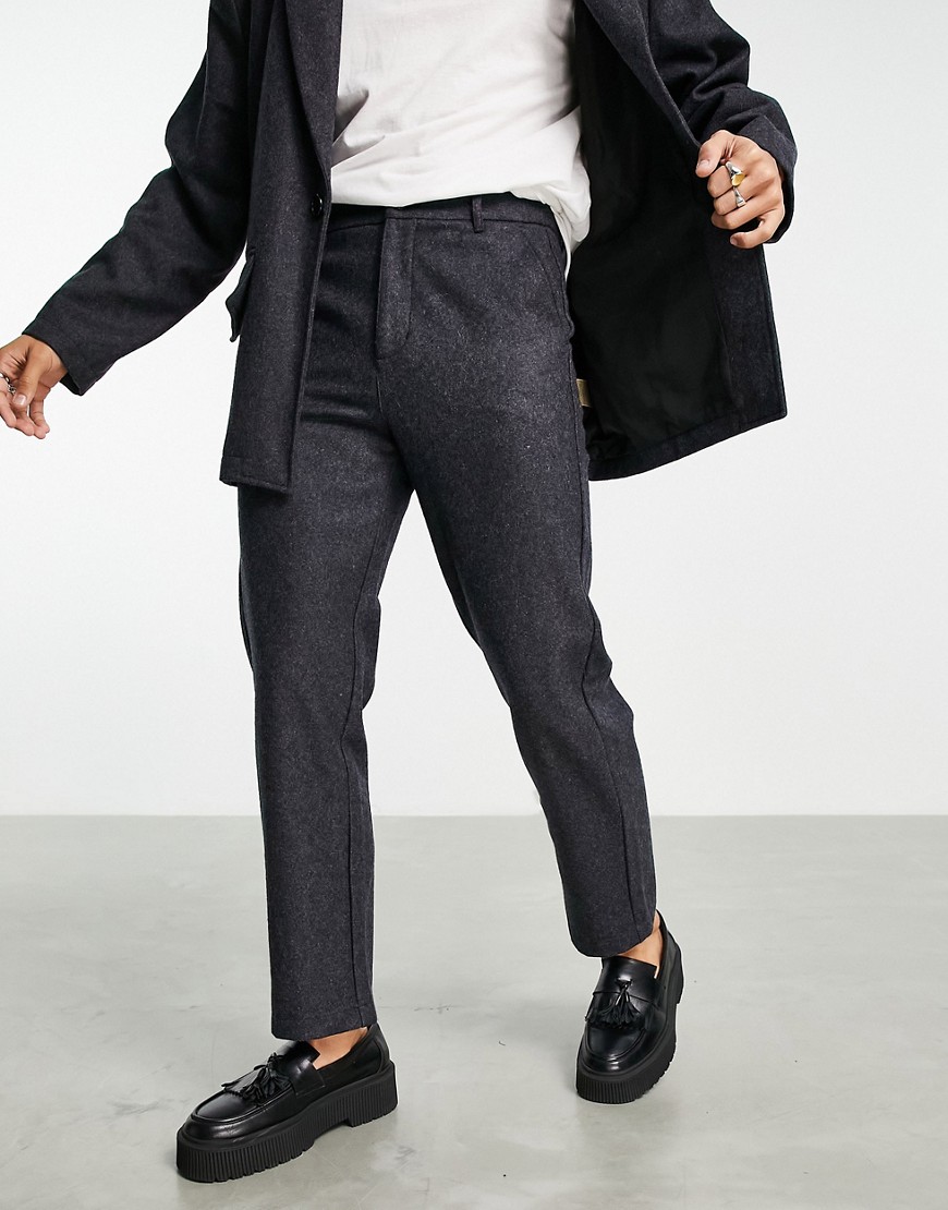 Bando brushed wool tapered ankle grazer suit trousers-Grey