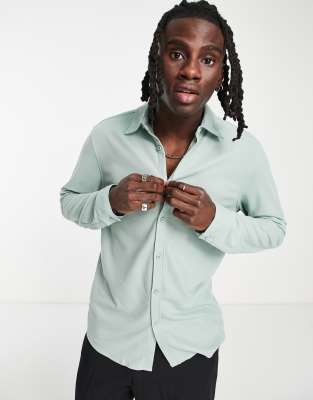 Camicia button-down slim in piqué di jersey-Grigio - Bando Camicia uomo Grigio