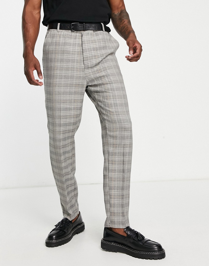 Bando carrot fit tapered checked suit pants in gray