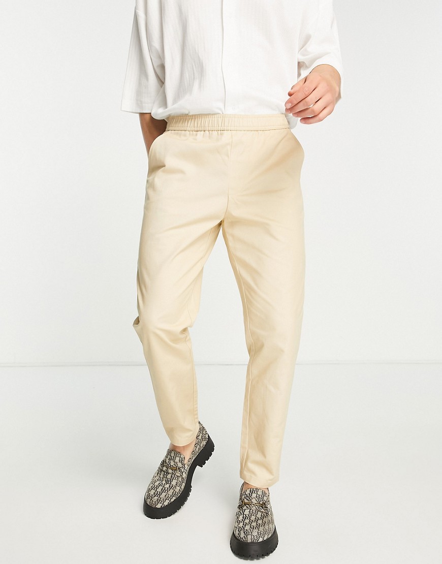 Bando elasticated waistband cropped pants in sand-Neutral