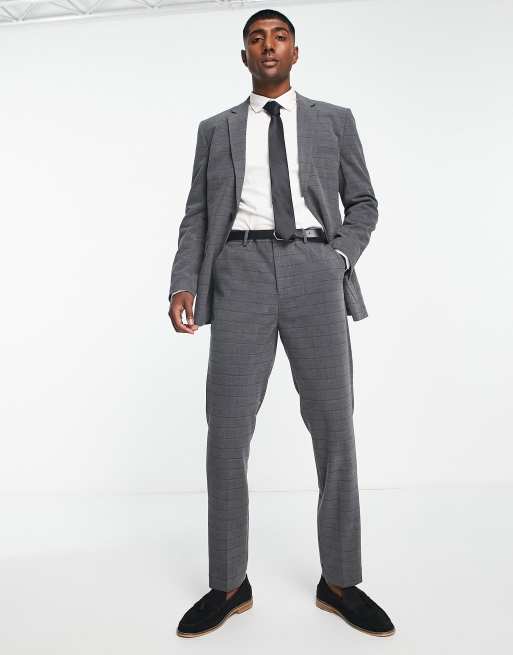 Bando - Geruite slim-fit pantalon in grijs 