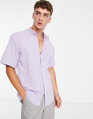 Bando grandad collar short sleeve shirt in lilac