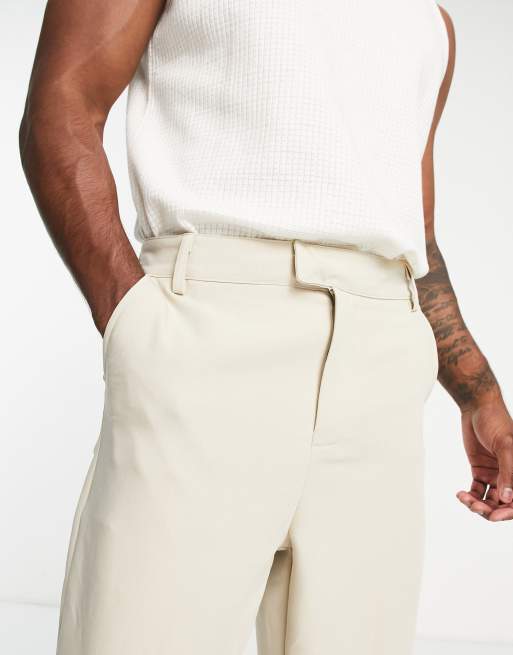 Bando – Ljusbeige avsmalnande kostymbyxor i jersey med morotspassform, 4 av 4