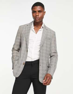 regular fit checked suit jacket in gray