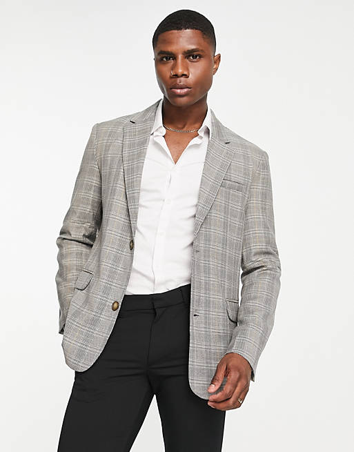 Bando regular fit checked suit jacket in grey