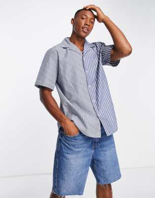 short sleeve cut & sew stripe shirt in blue