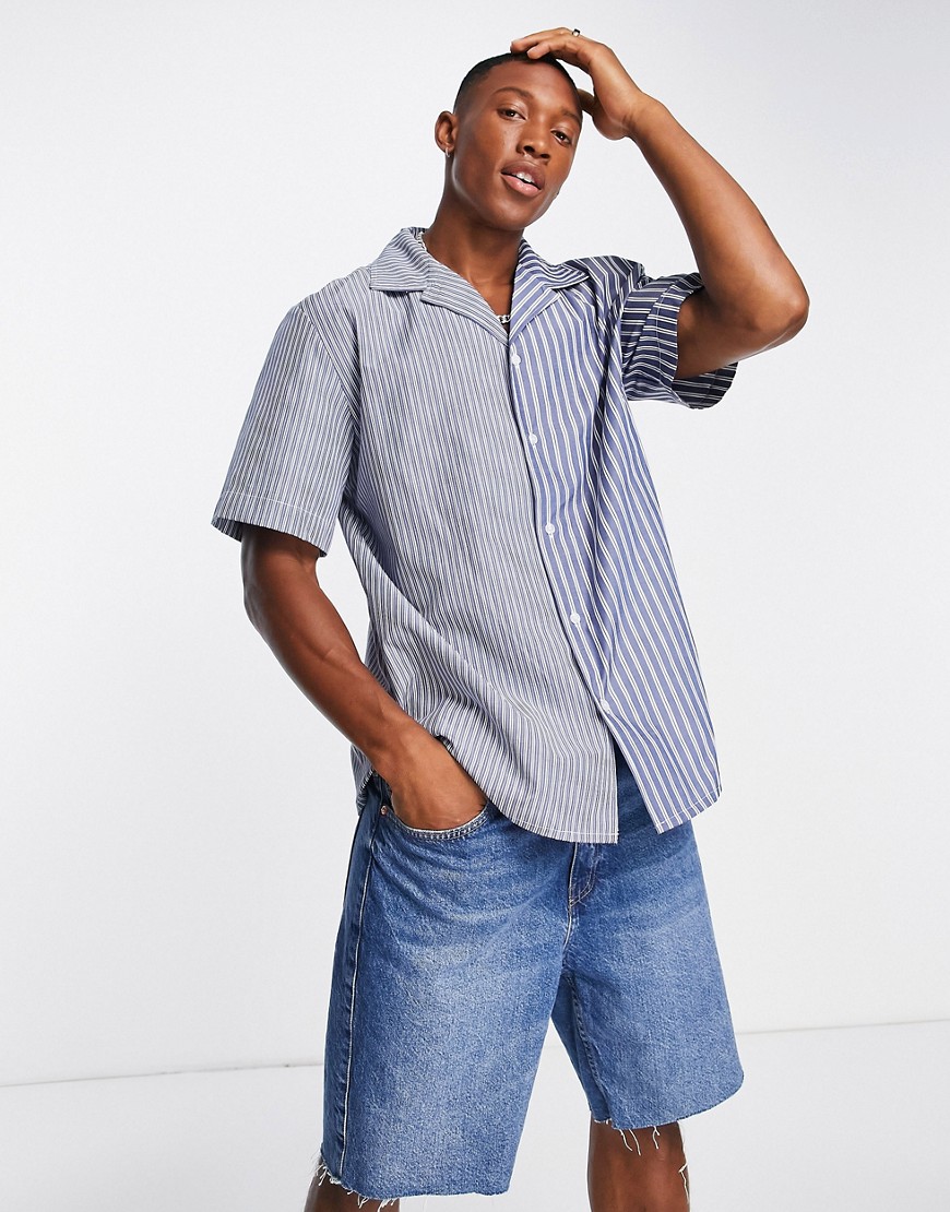 Bando short sleeve cut & sew stripe shirt in blue