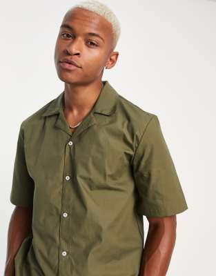 Bando Short Sleeve Revere Collar Shirt In Olive-green In Green