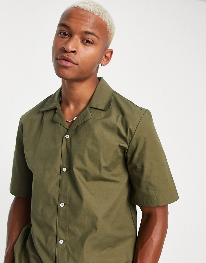 Bando short sleeve revere collar shirt in olive-Green