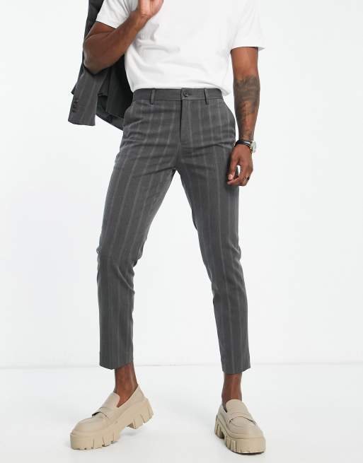 Bando - Slim-fit broek met krijtstreep in grijs