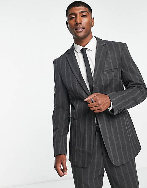Bando slim fit suit jacket in charcoal grey pinstripe