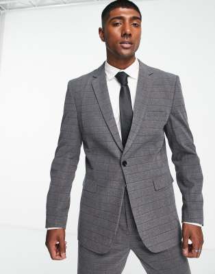 Bando Bando slim fit suit jacket in grey check