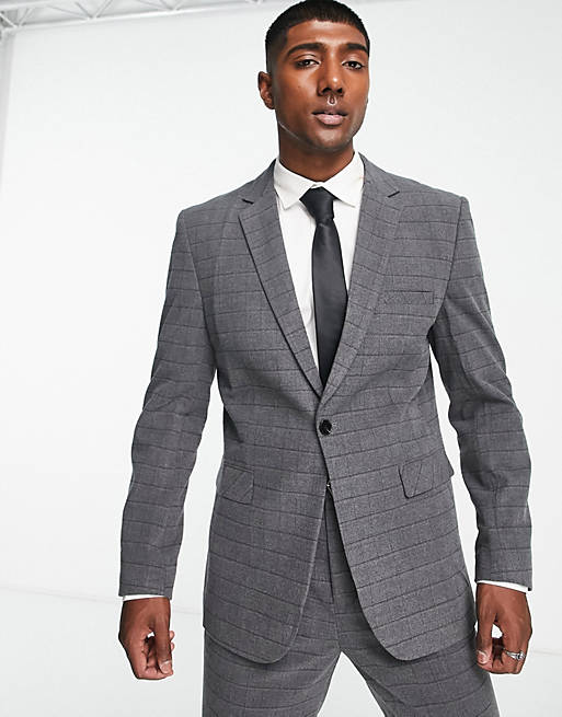 Bando slim fit suit jacket in grey check 