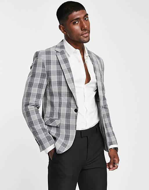 Bando slim fit suit jacket in light grey check