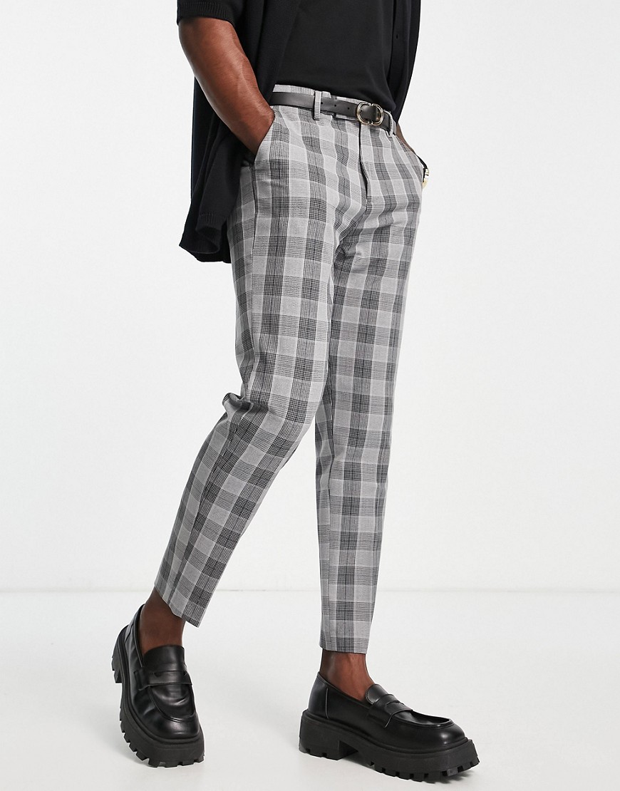 Bando slim fit suit pants in light gray plaid