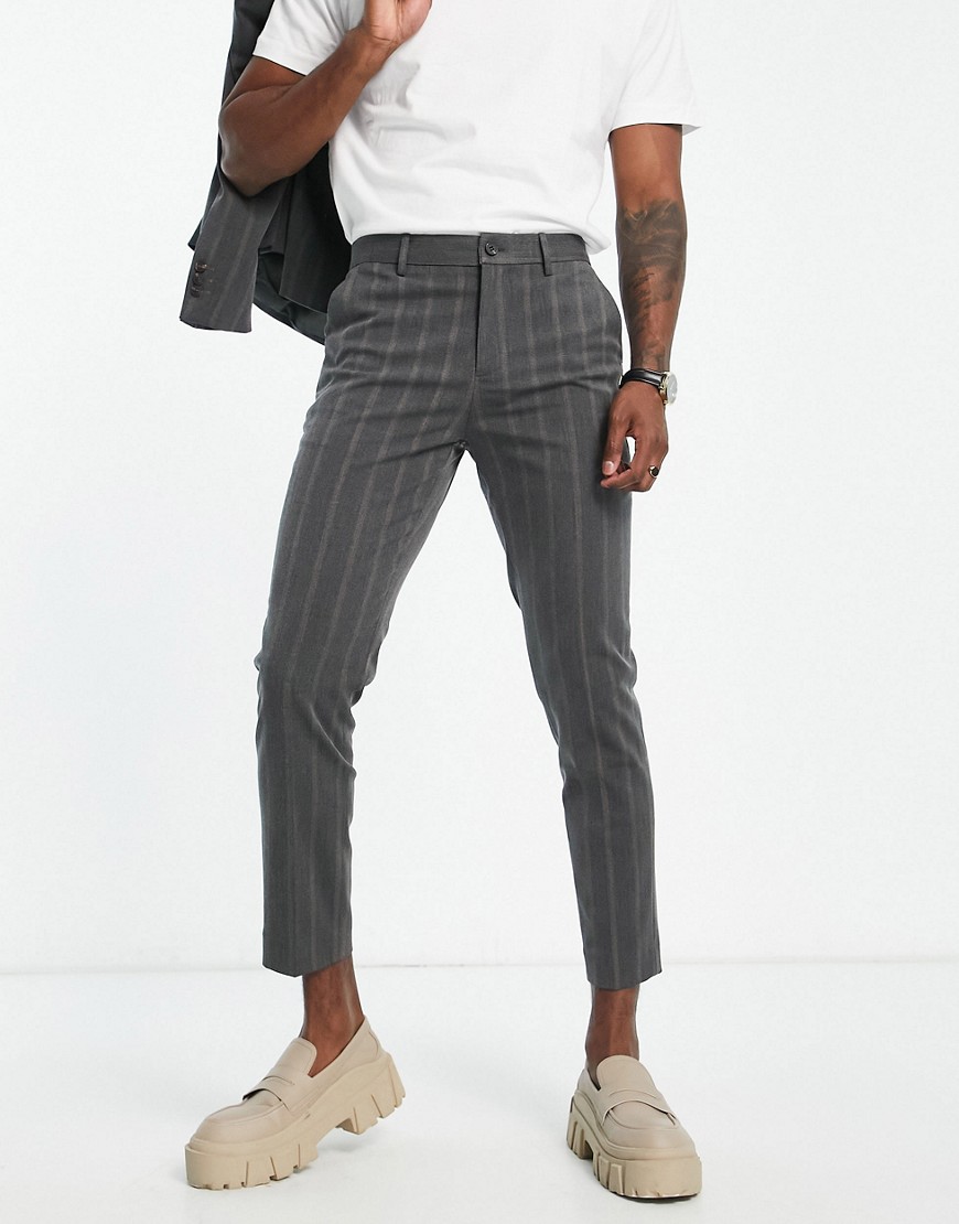 Bando Slim Fit Suit Trousers In Grey Pinstripe