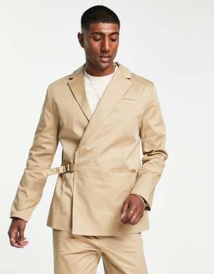 Bando slim fit wrap around suit jacket in taupe - ASOS Price Checker