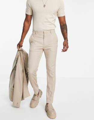Bando Bando slim suit trouser in stone-Neutral