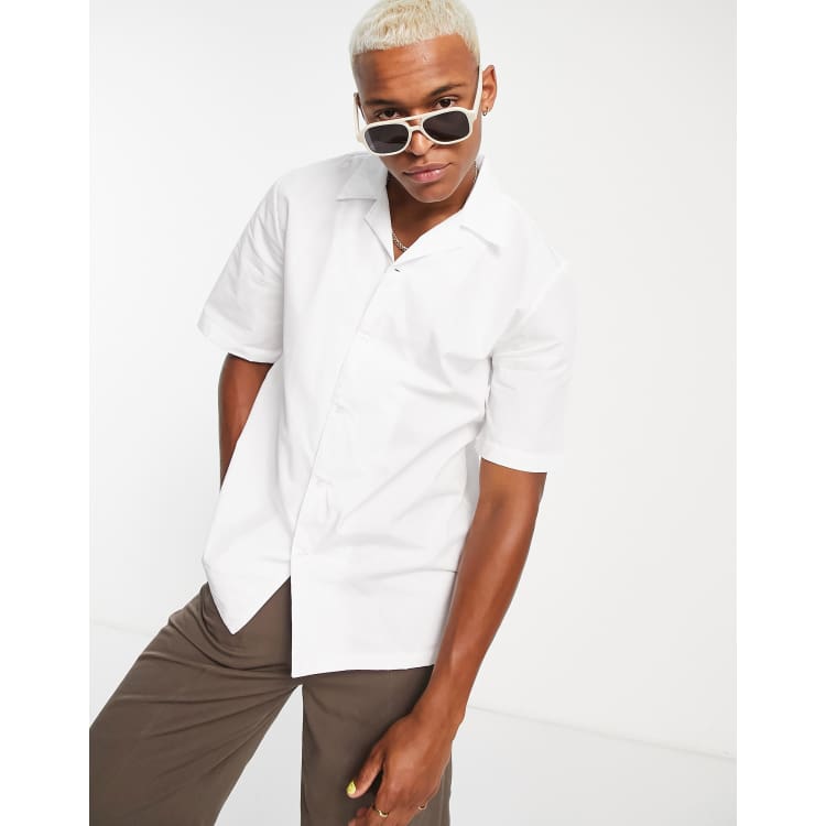 Bando slinky cotton short sleeve camp collar shirt in white